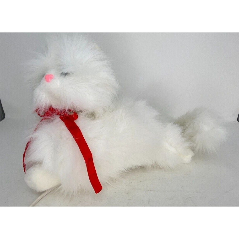 Santa's Best Cat Kitten Vintage Animated Xmas Decor Head & Tail Move White Fur